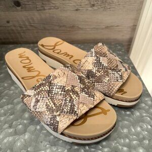 Sam Edelman Women's Adaley Woven Slide Sandals in a snake print pattern. size 10